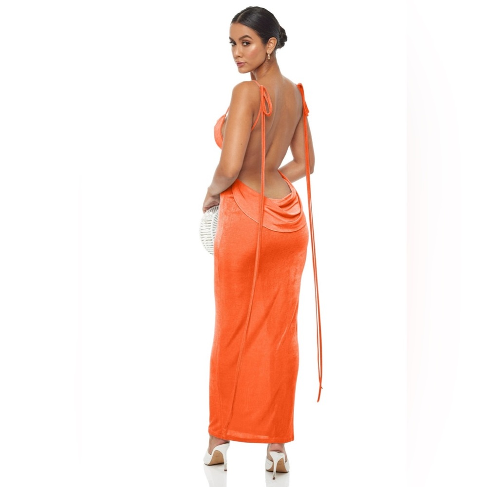 YG Collection Brandi Backless Maxi Dress S Neon Orange